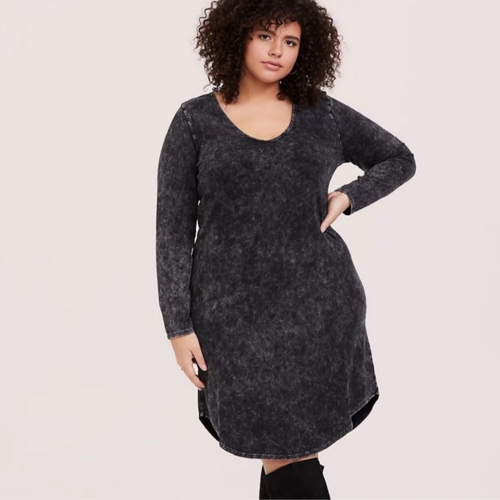 Torrid Mini Jersey Black Mineral Wash Tee Shirt Dress Plus Size 2X